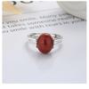Adjustable Open Ring Women Men With Double Oval Red Agate Gemstone Vintage Chinese Style Statement Jewelry