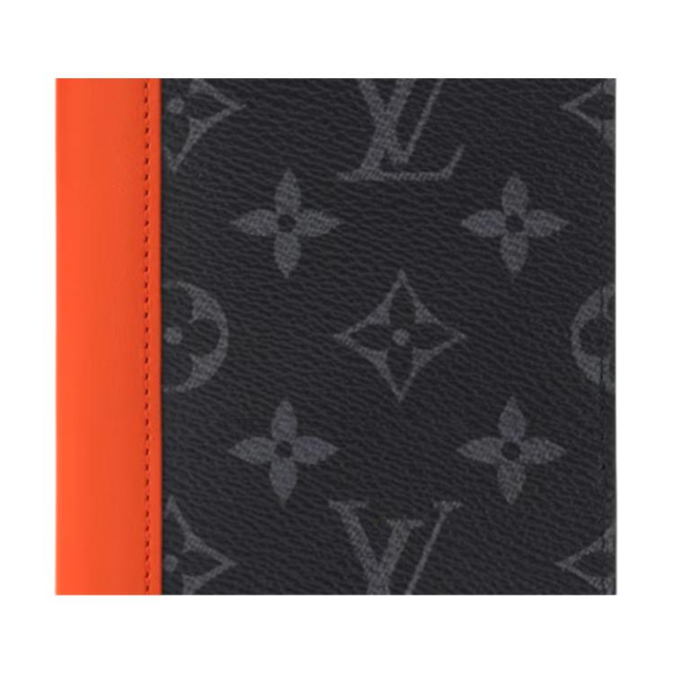 Louis Vuitton Монограмма Eclipse Дизайн с цветовыми блоками Логотип Канва с покрытием Держатель для паспорта Мужские Аксессуары Оранжевый M25838