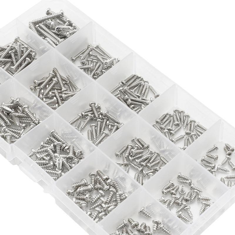 Комплект саморезов с круглой и плоской головкой из углеродистой стали с никелевым покрытием