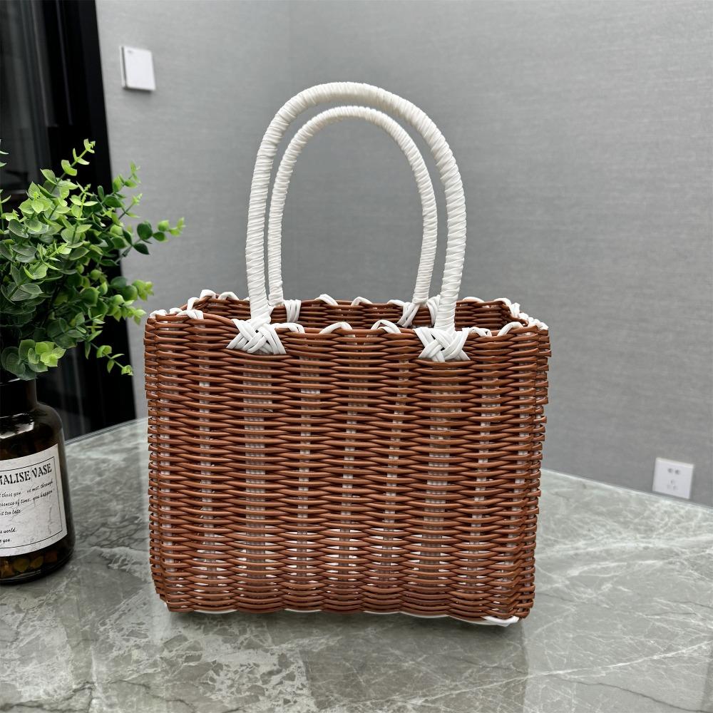 Новая имитация ротанга Корзина для хранения Квадратная Пластиковые Подвесные корзины Ручное плетение с ручкой Плетеная Сумка Цветок