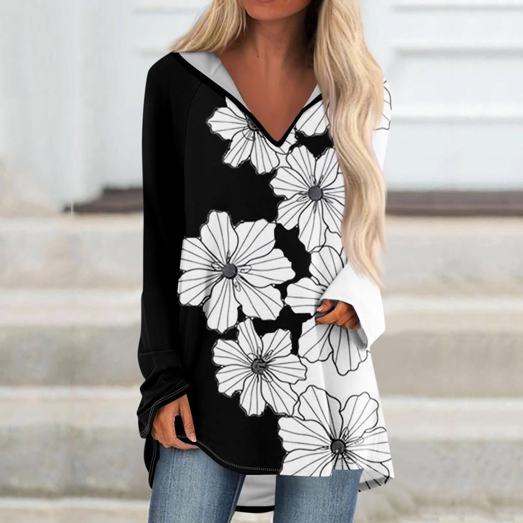 Женские свободные топы с V-образным вырезом и капюшоном с длинными рукавами, повседневные топы, домашние пижамы для отдыха, топы