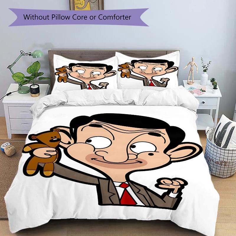 Mr Bean'S Adventure Print 3Pcs Bedding Setduvet Cover With 2 Bedropillowcase Home Birthday Gift