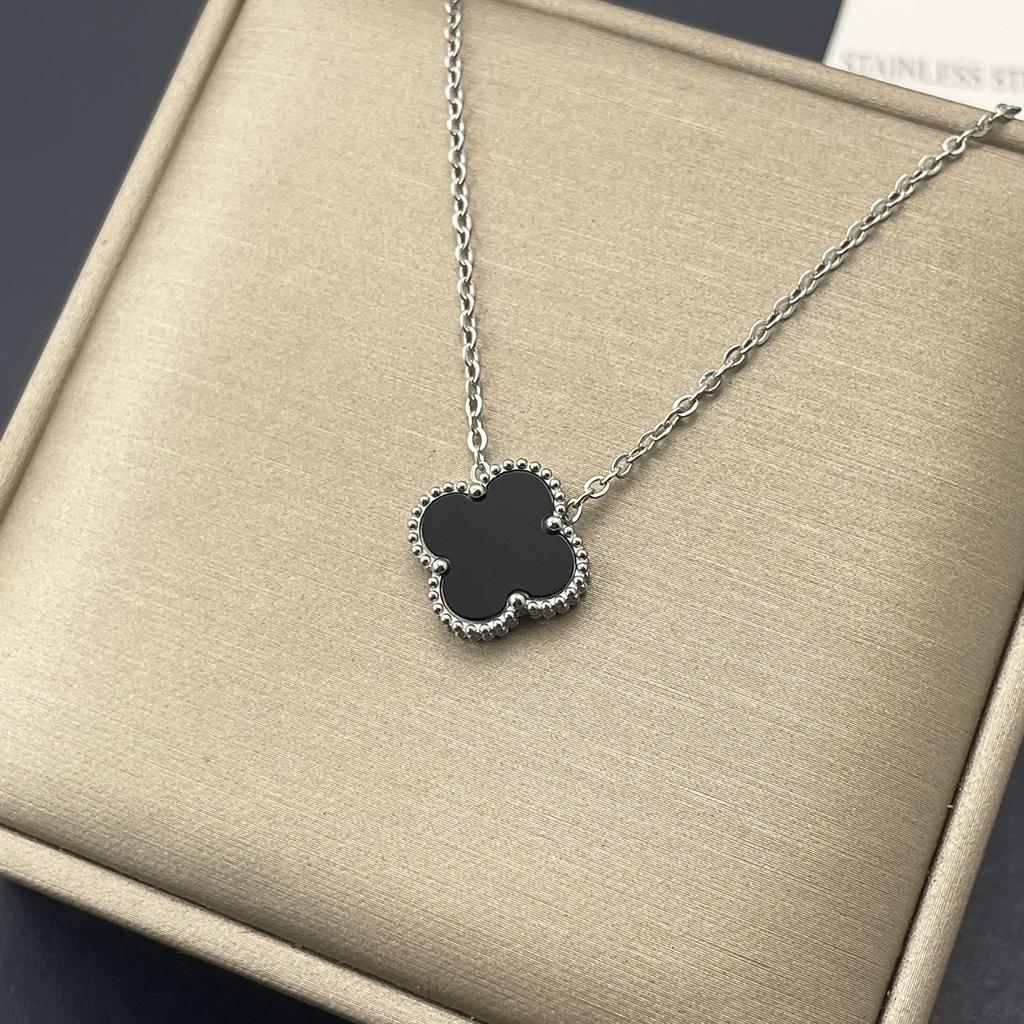 Женское простое ожерелье из титановой стали с двухсторонним кулоном в виде четырехлистного клевера, 15 мм, цепочка-колье из титановой стали, украшение от интернет-звезды