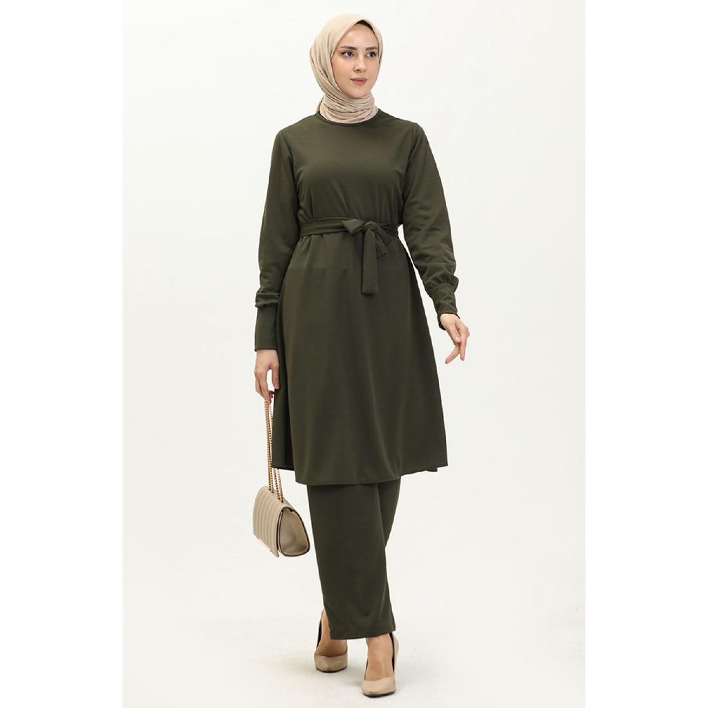 Брючный Костюм Belted Туника Двойной 0690-07 Хаки