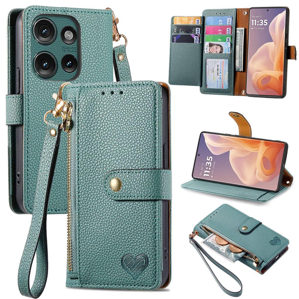 Кошелек-чехол для Motorola Moto G Power 2026 G 5G G96 G86 G64 G56 G75 G66Y G55 с карманом на молнии, кошелек с ремешком на запястье, флип-чехол с держателем для карт