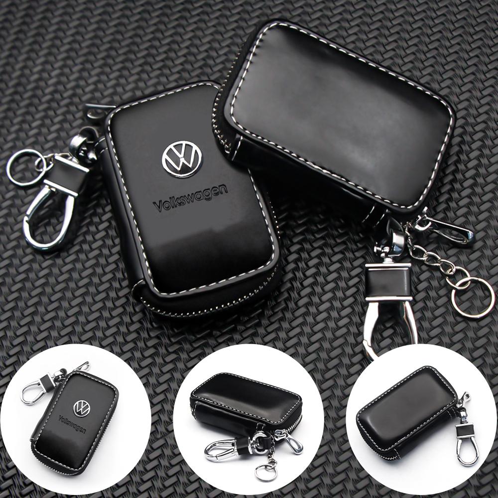 Leather Car Key Case Protection Auto Key Bag Key Chain Cover for VW Polo Touareg Tiguan Golf T3 T6 T5 B7 B5 Touran Passat Beetle ze7