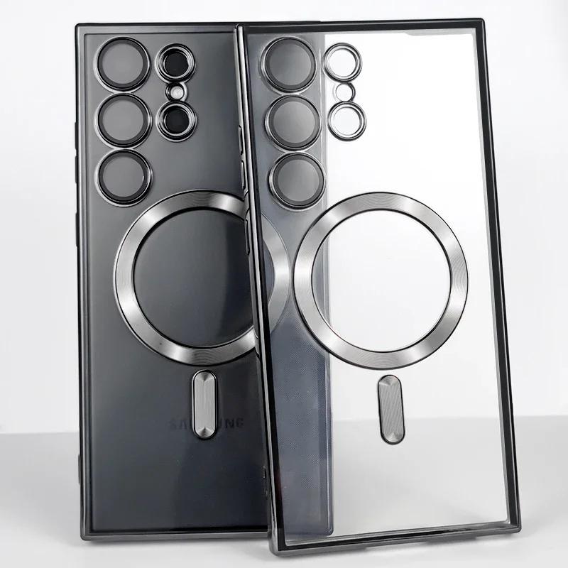 Luxury Plating for Magsafe Magnetic Wireless Charging Case for Samsung Galaxy S25 S24 S23 S22 S21 FE Plus Note 10 20 Ultra Cover