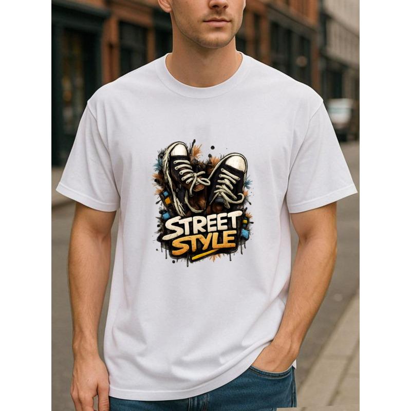 Европейские размеры Мужская футболка Streetwear Однотонная с принтом | Повседневная, Свободный крой, Круглый вырез, Короткий рукав