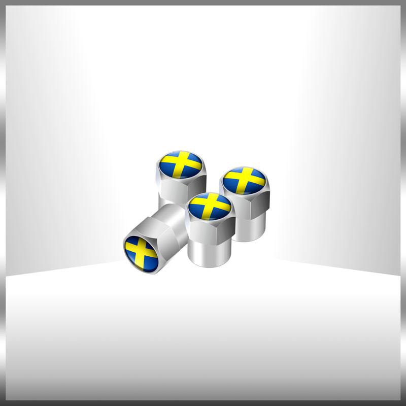 Car Decor 4Pcs Sweden Swedish Flag Emblem Auto Wheel Tire Valve Caps Covers Car Styling For Volvo V40 V60 XC40 XC60 XC90 V90 S90
