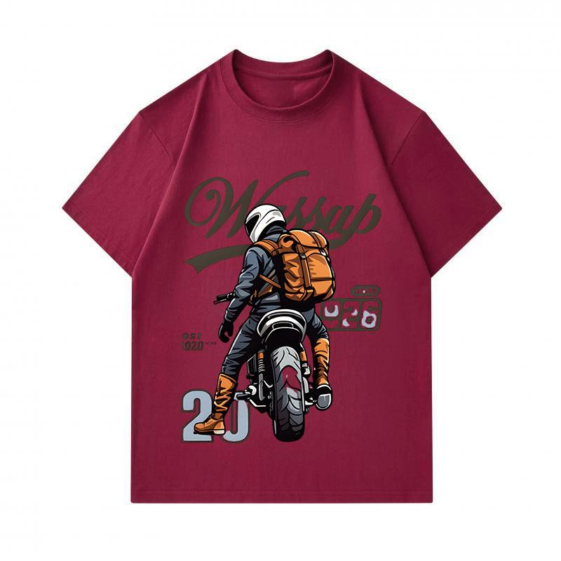 Men's 100% Cotton Crew Neck Short Sleeve T-Shirt, Cool Biker Rider Printed Casual Tees, Comfortable Breathable Streetwear for Daily Outdoor Motorcycle