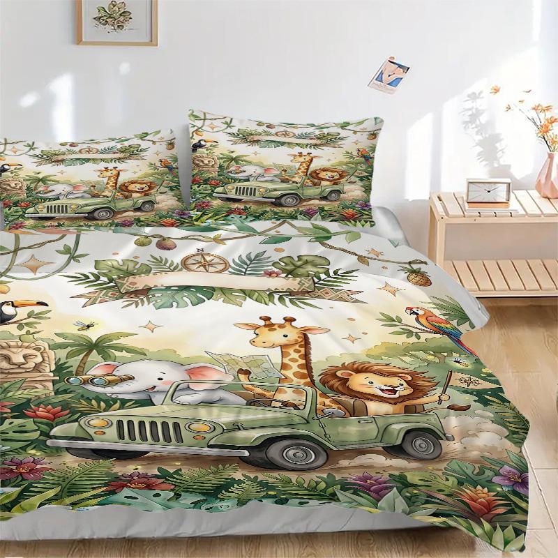 Jungle Safari Adventure Print 3Pcs Bedding Setduvet Cover With 2 Bedropillowcase Home Birthday Gift