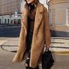 Women Autumn Winter Thickened Plush Coat Lapel Long Sleeve Woolen Coat Solid Color Casual Long Outwear