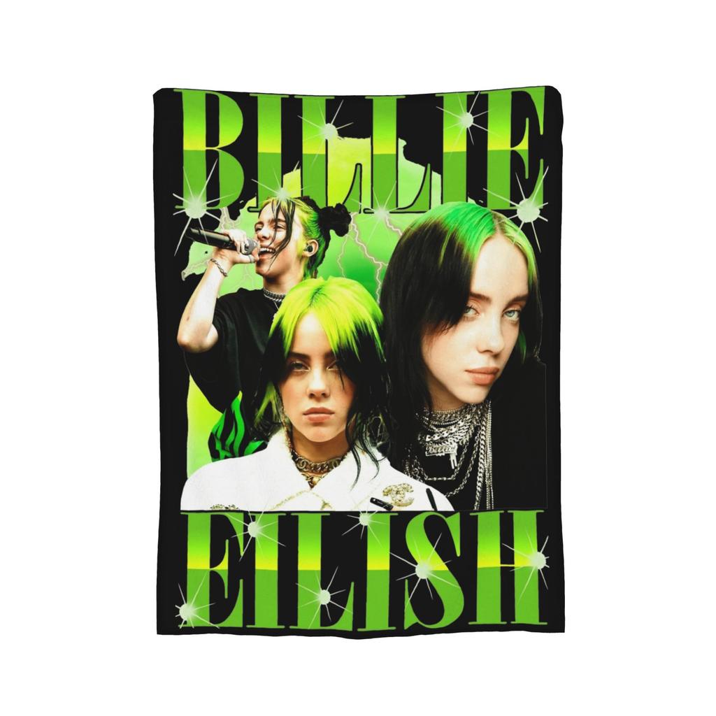 Плед из флиса с изображением известной певицы B-Billie-Girl E-Eilish, легкий, для дивана или кресла.