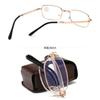 Folding Reading Glasses with Leather Box Women Men Protable Collapsible Metal Eyewear Anti-blue Light Diopter Glasses