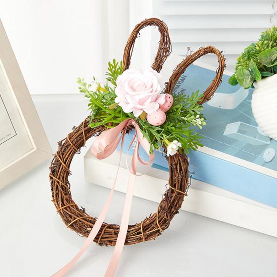Пасхальный венок Пасхальный кролик Венок из веток с искусственными цветами Яйца Входная дверь