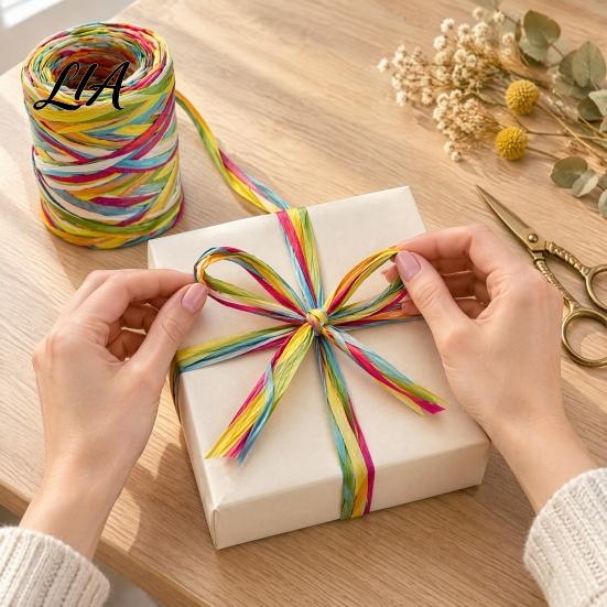 Eco Friendly Craft Rope for DIY Projects Colorful Raffia Packaging String, Flexible Paper Twine Floral Bundling String Party Favors Rope, Multi-color