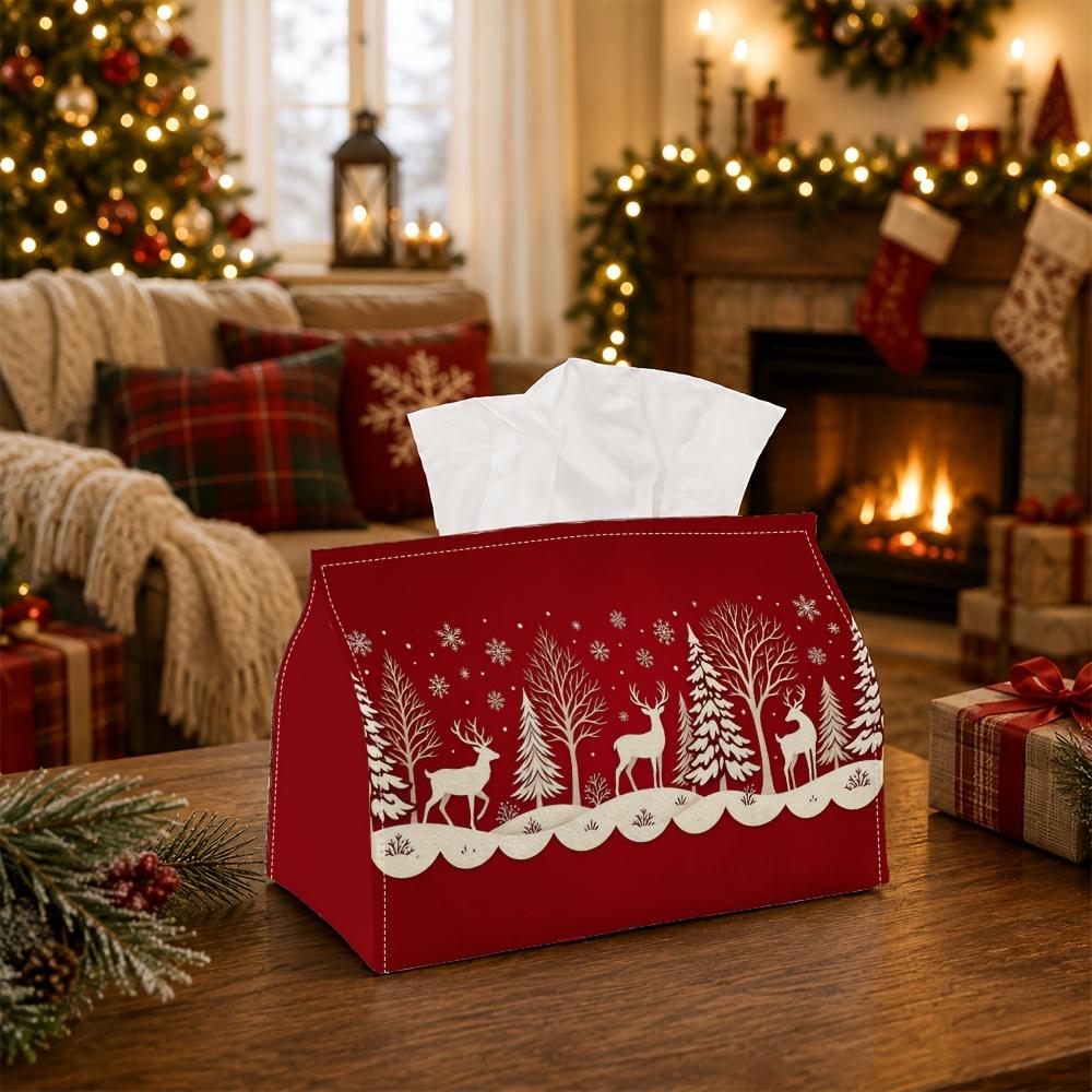1pc Minimalist Winter Forest Tissue Box | Multi-functional Seasonal Napkin Dispenser, Available Suitable for Home, Xmas Parties Deer Silhouette Snow L