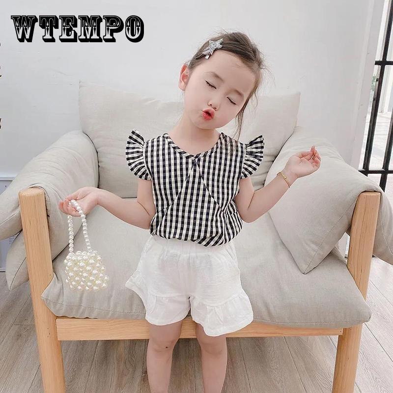 Костюм в западном стиле в корейском стиле для девочек, летний детский жилет с рукавами Xiaofei, детская рубашка, шорты, комплект из двух предметов Tide