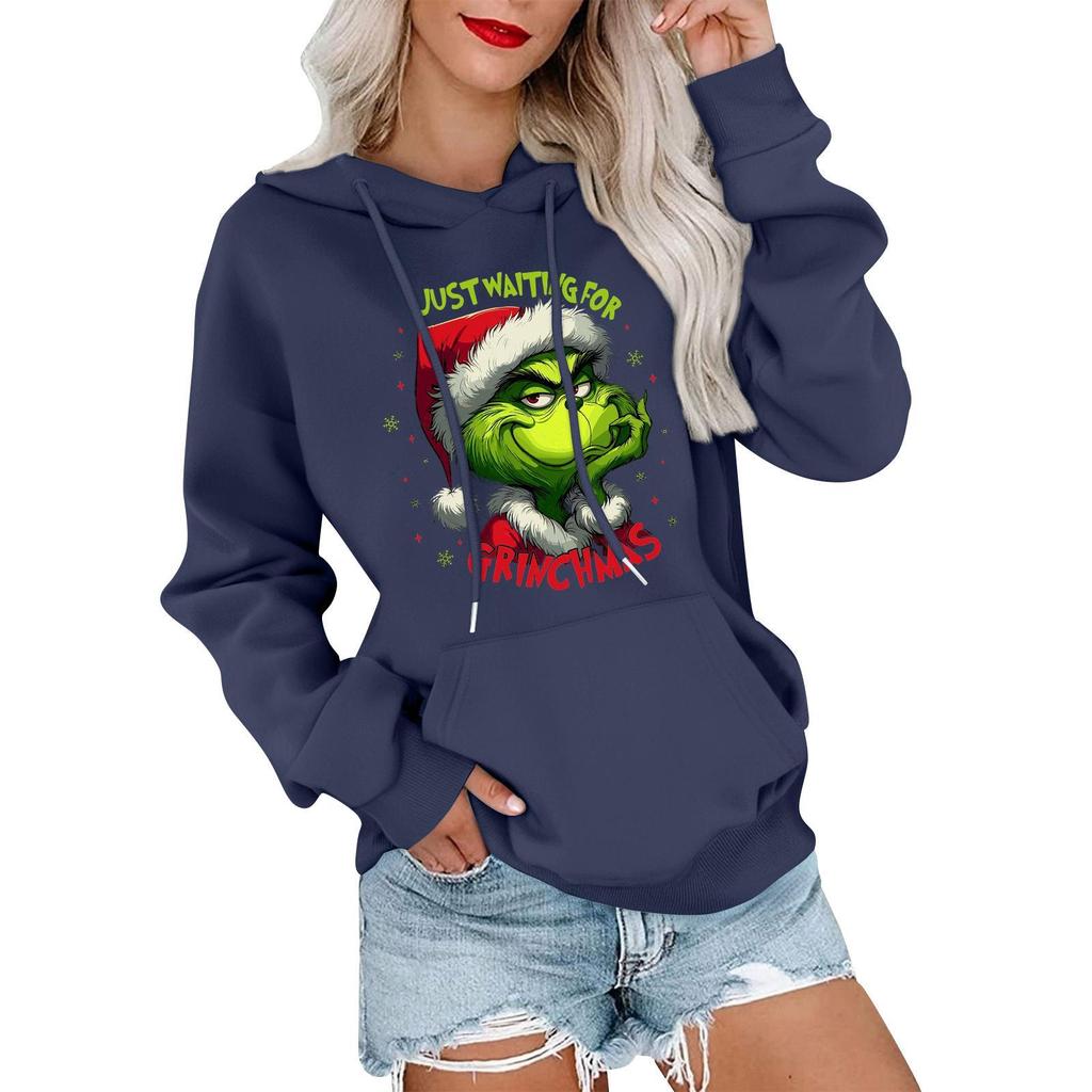 Women's Casual Comfortable Neck Hooded Long Sleeve Christmas Print Warm Sweatshirt