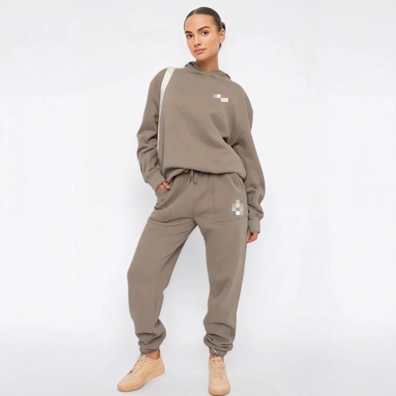 Womens Oversized Hooded Sweatshirt Set With Foil Print Streetwear Tracksuit Loose Fit Casual Sportswear