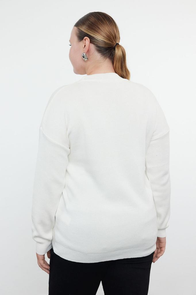 Women's Fashion Stylish Plus Size Sweater Black Stoned Cut Out Detailed Knitwear Sweater