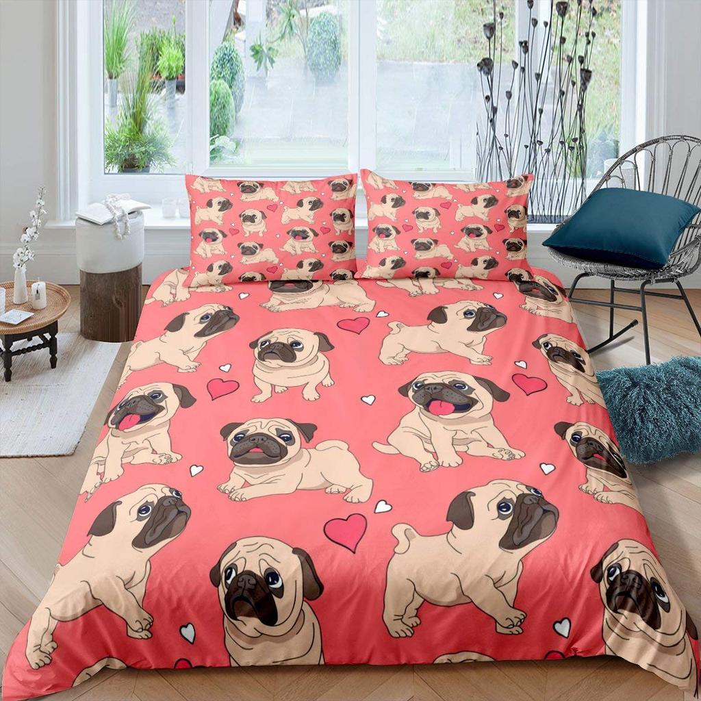 Мультяшный мопс, комплект постельного белья с милой собачьей тематикой, мягкий чехол для одеяла для детей, постельное белье из полиэстера