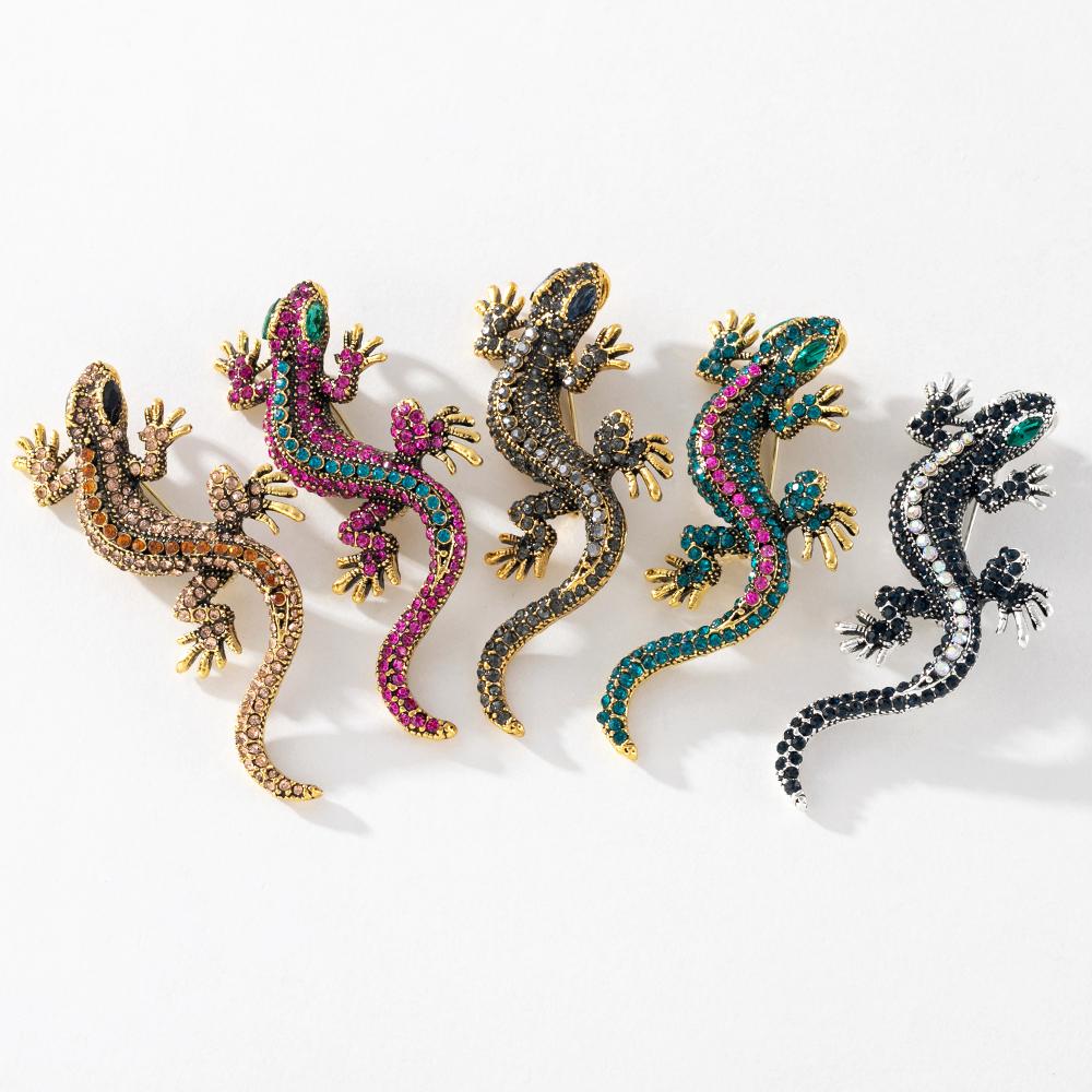 Модная брошь из сплава с инкрустацией стразами в виде геккона, ретро цветная брошь в виде животного для женщин, ювелирные аксессуары, подарки PD532 AVE