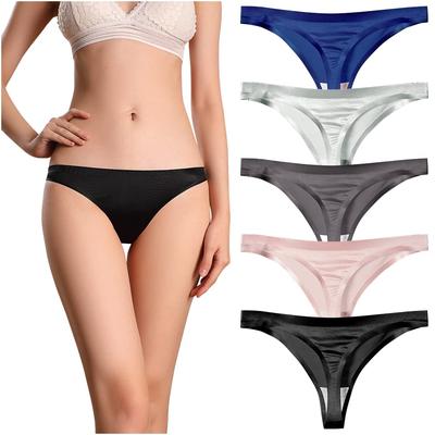 TUOTISI Бесшовный однотонный комплект Комплект женских трусиков Т-образной спинкой, Блестящий, Сексуальный, Бесшовный, С низкой посадкой, Непрозрачный, Цветной, 5 штук (LL, 4051)