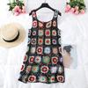 Women's Bohemian Holiday Handmade Crochet Hollow V-neck Halter Dress Summer Sexy Diamond Lattice Vest Dress Beach Dress