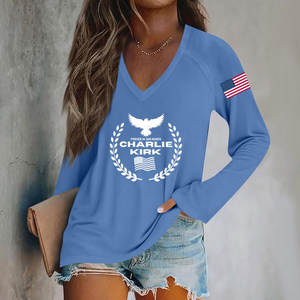 Women's Fashion Casual Long Sleeve Halloween Printed V-Neck Top