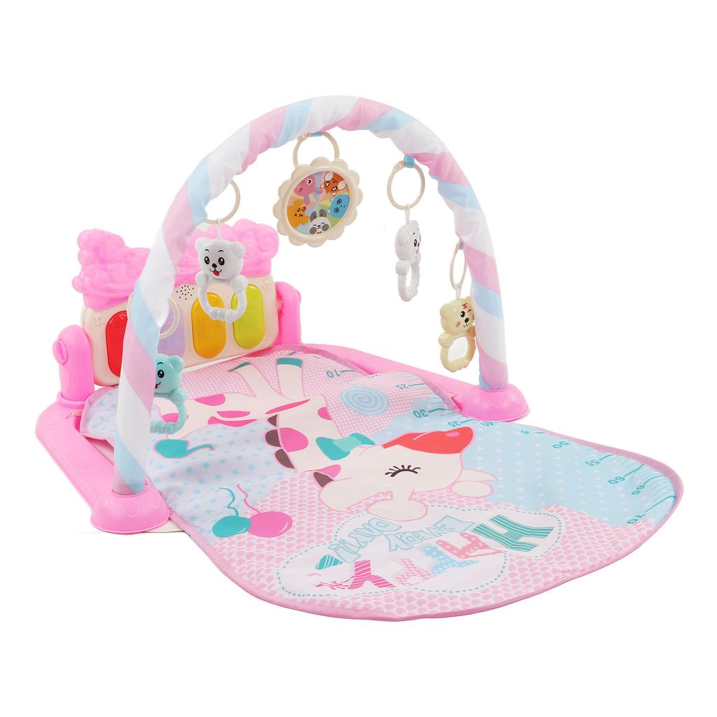 Baby Gym Play Mat Learning Sensory Sound Light Infant Kick Play Piano Mat with Rattles Toy Pink for