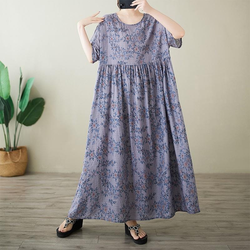 Короткий рукав Плюс размер Хлопок винтажный цветочный новый в платьях для женщин повседневное свободное макси длинное летнее платье