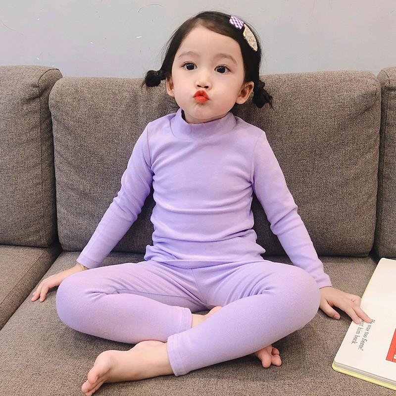 Kids Thermal Pajama Set Long Sleeve Cotton Fleece-Lined Sleepwear Boys Girls Winter A-Class Safety