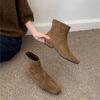 Coarse Heel Suede Square Head Short Boots Women's 2025 Autumn and Winter New Warm Velvet Women's Boots Korean Version Thin Boots Fashion Boots