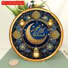 2D Flat 20*20cm 1pc EID Mubarak Bright Moon&Flowers&Lantern Pretty Round Wooden Pendant, Star Sky Theme Gorgeous Retro Style Ceiling Hanging Ramadan