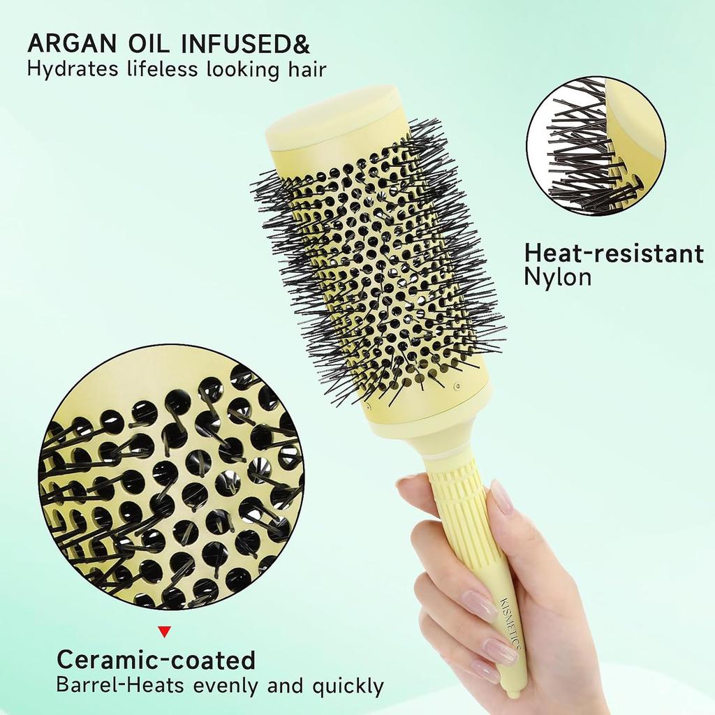 Brush with Ceramic Ion Thermal Barrel and Nylon Bristles,oil Round Hair Brush for Blow Drying,Styling,