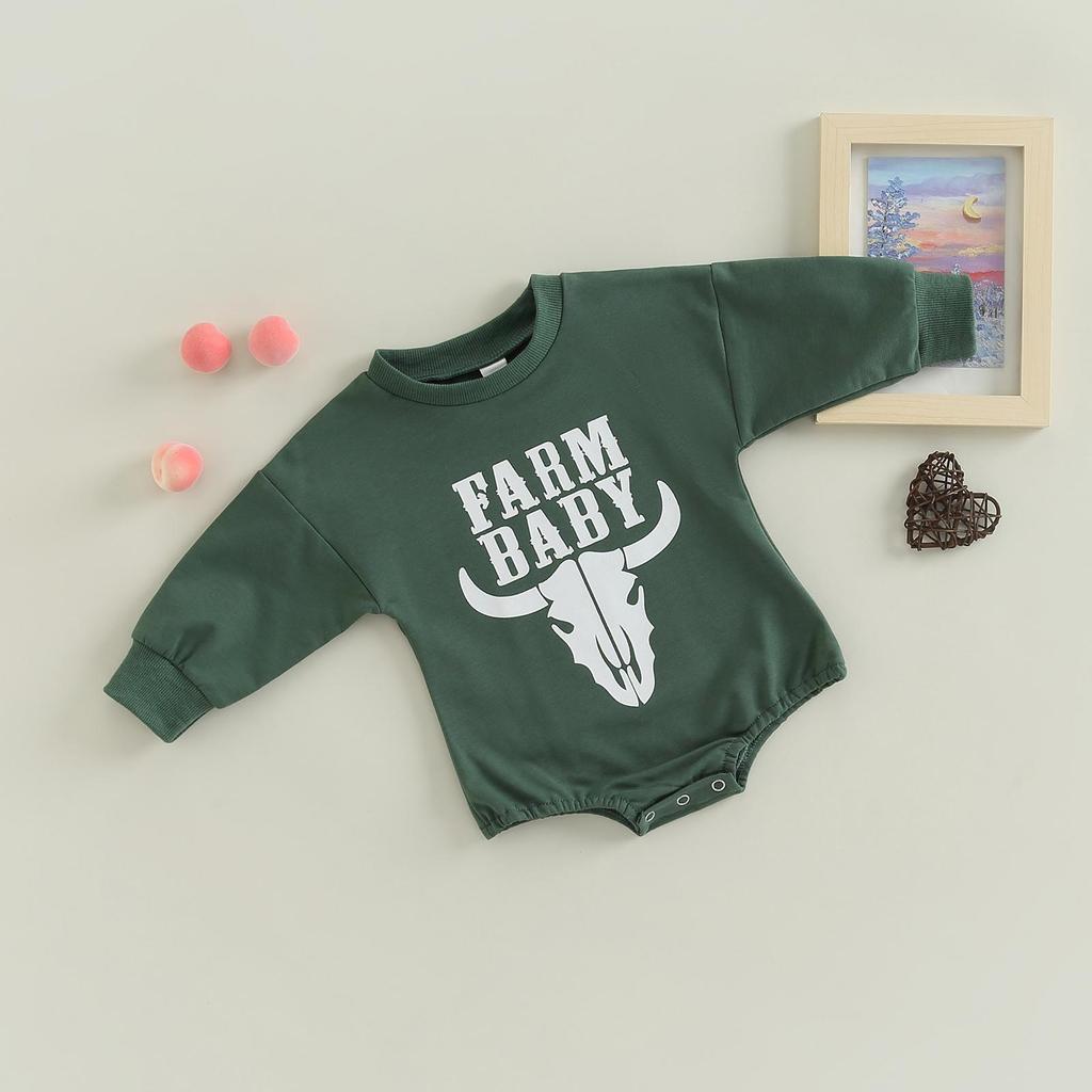 Одежда в стиле вестерн для маленьких мальчиков и девочек, свитшот с длинными рукавами, комбинезон с принтом коровы, комбинезон, пуловер, боди, хлопковый осенне-зимний наряд