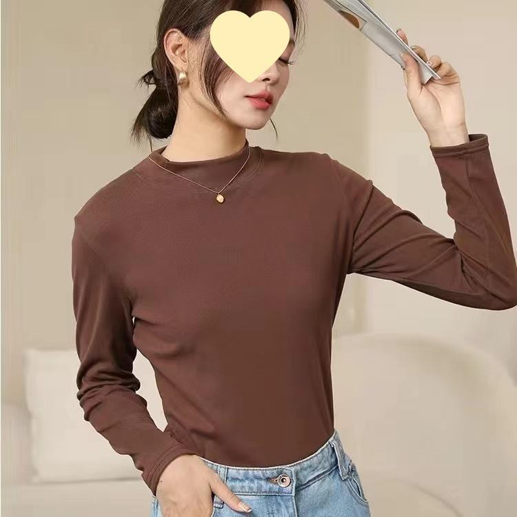 Женский облегающий топ с длинным рукавом и воротником-стойкой