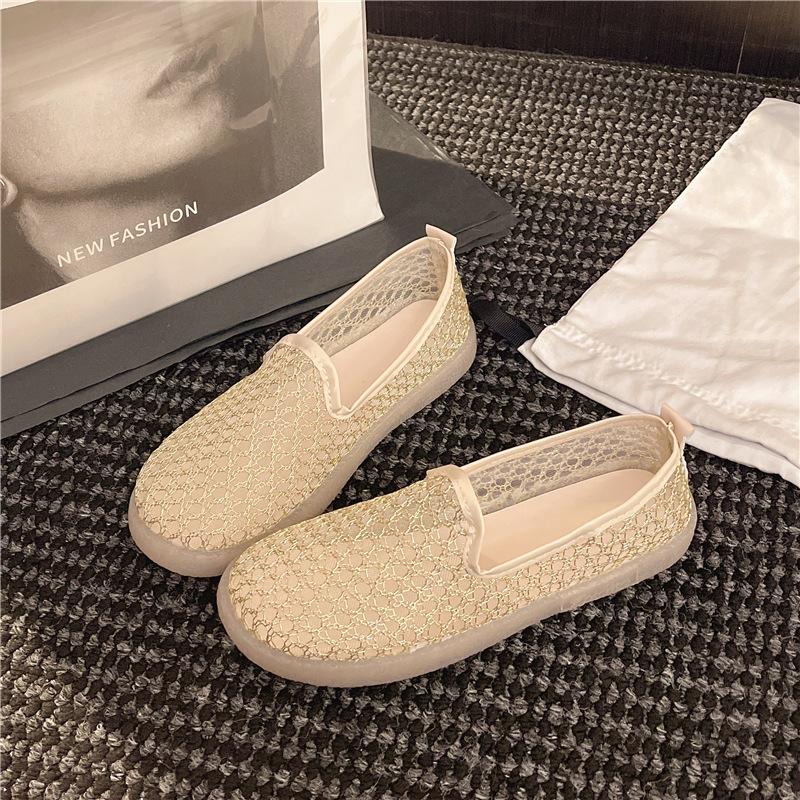 Женские туфли-сетка с перфорацией, дышащая сетка, нескользящие летние универсальные туфли-лодочки, женские ленивые туфли без задника, балетки