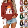 Women's Casual Fashion Round Neck Long Sleeve Halloween Printed Sweatshirt