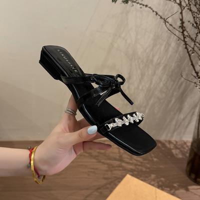 2025 Модные Удобные Хрустальные Банты Женские Тапочки Обувь Сандалии Летние Средний Каблук Дизайнерские Уличные Шлепанцы Слайды Туфли-лодочки