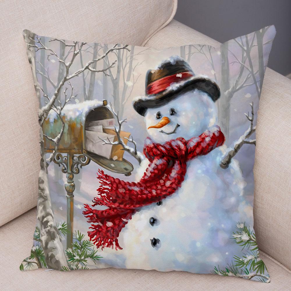 Cute Cartoon Snowman Cushion Cover Christmas Decoration Soft Plush Pillowcase Living Room Sofa Ornaments Bedroom Home