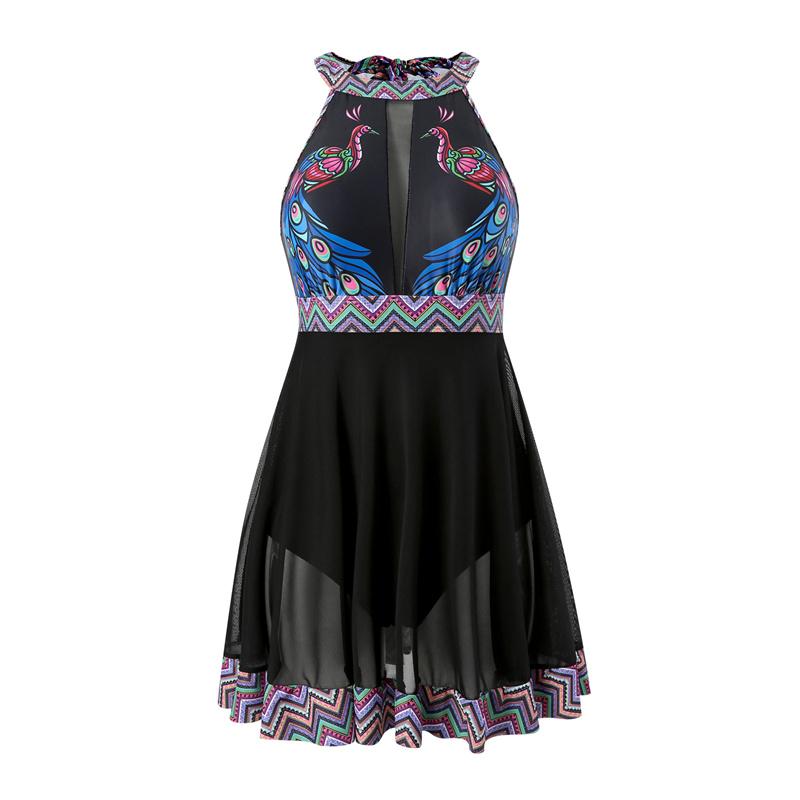 Женский купальный костюм с высокой талией и открытой спиной, пляжный купальник-танкини, цельный купальник без рукавов с принтом, пляжная одежда