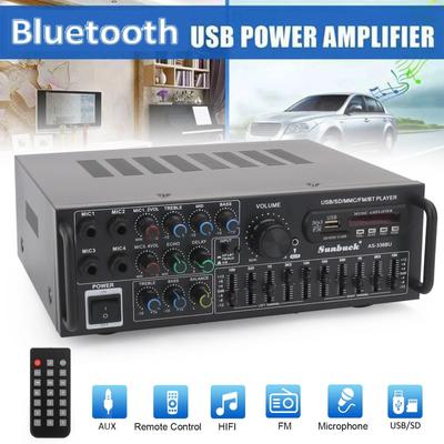 2000 Вт пиковая стерео HiFi мощность усилитель bluetooth 5.0 караоке FM USB эквалайзер микшер SUNBUCK с пультом дистанционного управления для автомобиля и дома