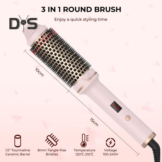 Проводная щетка для завивки волос со светодиодным дисплеем, термощетка, быстрый нагрев, круглая щетка с отрицательными ионами, электрическая плойка для выпрямления волос, инструменты для завивки волос