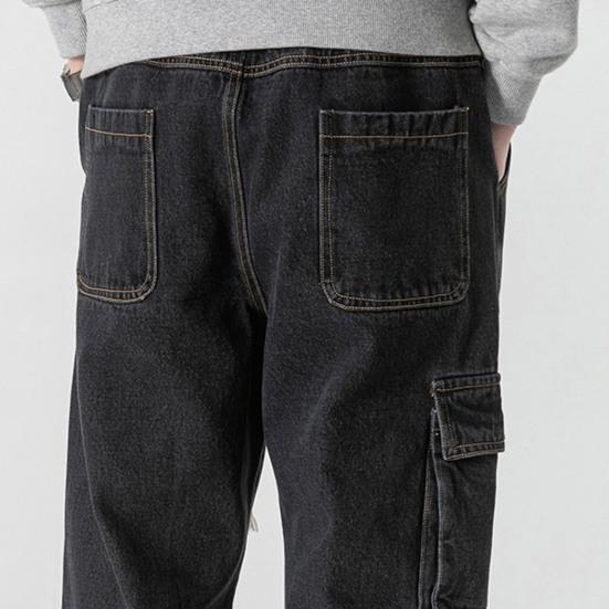 Мужские летние повседневные джинсы с эластичной резинкой на талии, прямые широкие джинсовые брюки с несколькими карманами, дизайнерские длинные брюки, уличная одежда