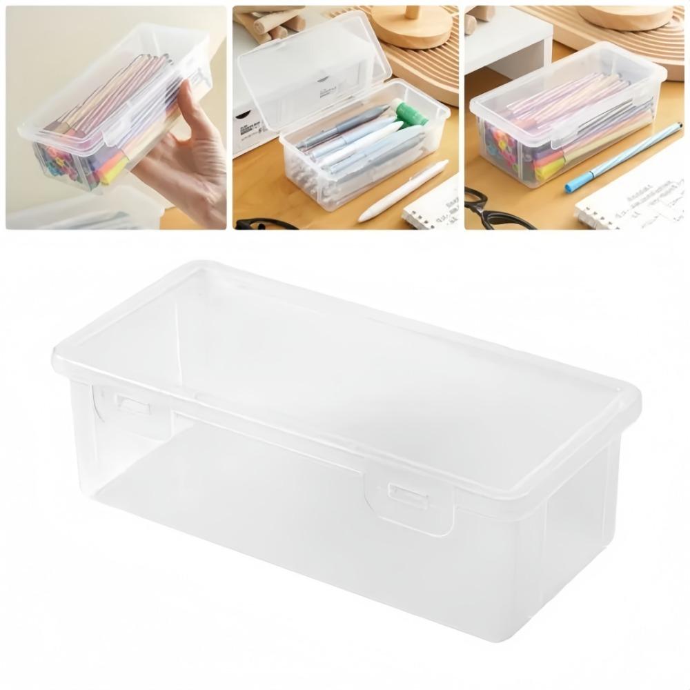 2Pc Large Capacity Plastic Pencil Box School Stationery Supplies Buckled Pencil Case Durable Transparent Flip Sealed Storage Box