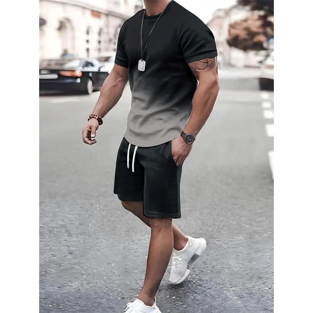 Мужская футболка и шорты, комплект, модный мужской костюм с коротким рукавом и принтом креста, комплект из двух предметов, большой размер, уличный пляжный спортивный мужской костюм больших размеров