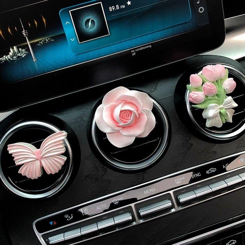 Niche Tulip Car Fragrance Diffuser Stone, Elegant Floral Car Air Vent Decoration Pendant, Butterfly Light Fragrance
