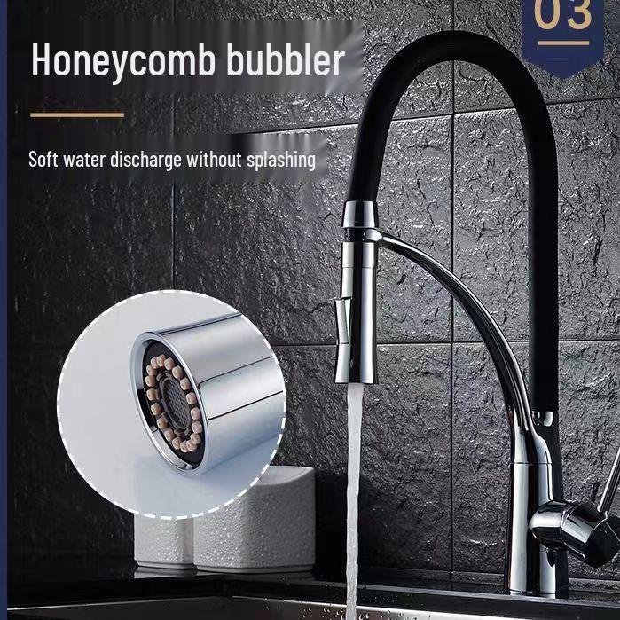 Вращающийся полностью медный выдвижной кухонный смеситель для горячей и холодной воды